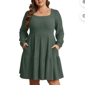 Cuteduck Women’s Plus Size Fall, Long Sleeve Sweater Babydoll Dress - NWT